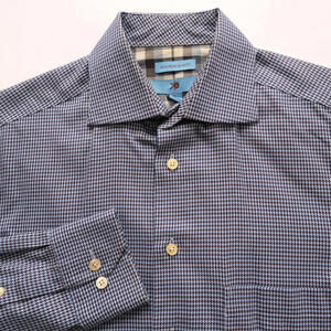 Egara Mens Dress Shirt Non-Iron Slim Fit M 15-15.5 Blue Houndstooth Button Up